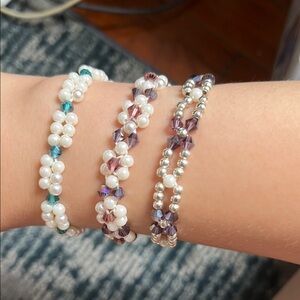Elegant Pearl and Crystal Beaded Bracelet Set